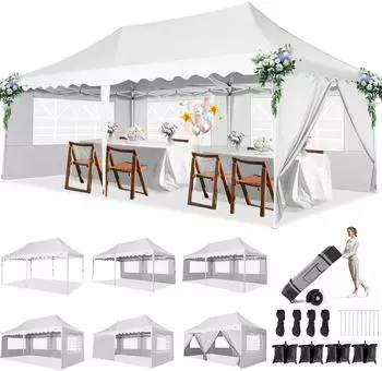 LuxusKollektion Faltpavillon 3x6m wasserdicht mit 6 Seitenw&auml;nden, wei&szlig;, UV50+