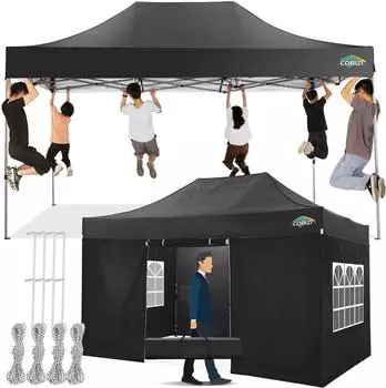 COBIZI Faltpavillon 3x4,5m mit 4 Seitenw&auml;nden, wasserdicht, schwarz