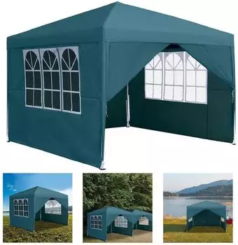 LuxusKollektion Faltpavillon 3x3m wasserdicht, 4 Seitenteile mit Fenstern, gr&uuml;n