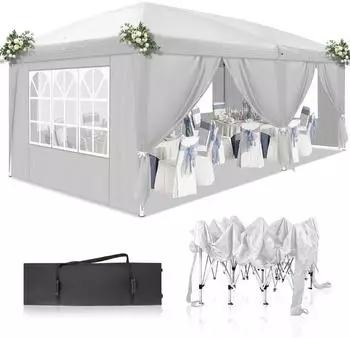 LuxusKollektion Faltpavillon 3x6m, wei&szlig;, 6 Seitenteile, wasserdicht, UV-Schutz 50+, Oxford 420D