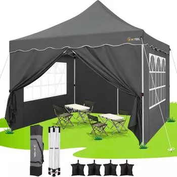 LuxusKollektion Faltpavillon 3x3m grau, wasserdicht, 4 Seitenteile, UV-Schutz 50+