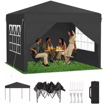 LuxusKollektion Pop-Up Faltpavillon 3x3m anthrazit mit 4 Seitenw&auml;nden, One-Touch Lift
