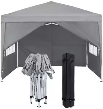 LuxusKollektion Faltpavillon 3x3m mit Seitenteilen und Fenstern, Polyester, grau, wasserdicht, UV-Schutz
