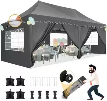 LuxusKollektion Faltpavillon 3x6m, wasserdicht, UV50+, 6 Seitenw&auml;nde, grau