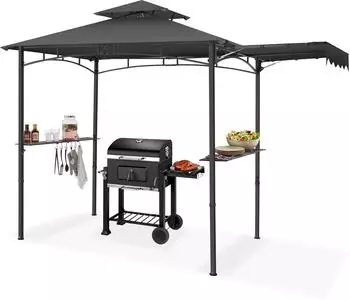 TecTake Maracaibo Grillpavillon mit Markise, Doppeldach, 316x150x250cm, anthrazit