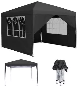 LuxusKollektion Faltpavillon 3x3m wasserdicht mit 4 Seitenteilen und Fenstern, anthrazit
