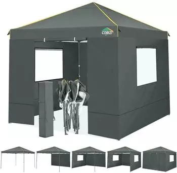 COBIZI Faltpavillon 3x3m grau, wasserdicht, UPF50+, 4 Seitenteile, Stahlrahmen