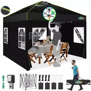 COBIZI Faltpavillon 3x3m wasserdicht mit 4 Seitenw&auml;nden, schwarz