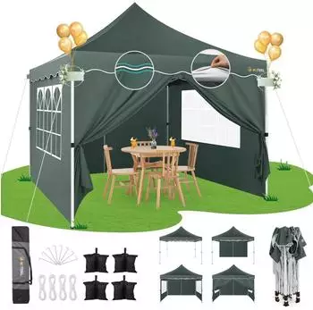 LuxusKollektion Faltpavillon 3x3m grau, wasserdicht, mit 4 Seitenw&auml;nden
