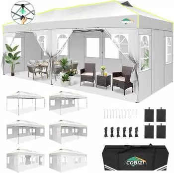 COBIZI Faltpavillon 3x6m, weiß, wasserdicht, 6 Seitenwände, UV-Schutz