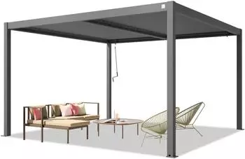 PRIMEYARD Pergola 4x4m mit verstellbarem Lamellendach, Aluminium, grau (400128)