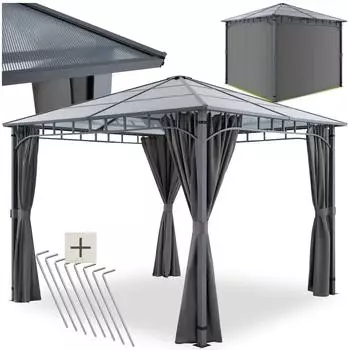 TecTake Caracas Gartenpavillon 3x3m Aluminium, Polycarbonat-Hardtop, grau