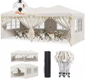 Woltu Faltpavillon 3x6m Pop-Up mit 6 Seitenteilen, beige (W0UTT0291)