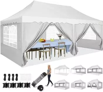 Gerster Faltpavillon 3x6m wasserdicht UV50+ mit 6 Seitenw&auml;nden, wei&szlig;