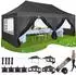 Gerster Faltpavillon 3x6m wasserdicht UV50+ mit 6 Seitenwänden, schwarz