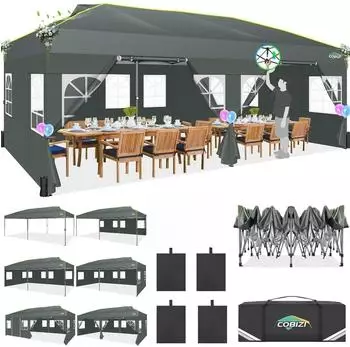 COBIZI Faltpavillon 3x6m, grau, wasserdicht, 6 Seitenwände mit Belüftungsöffnung