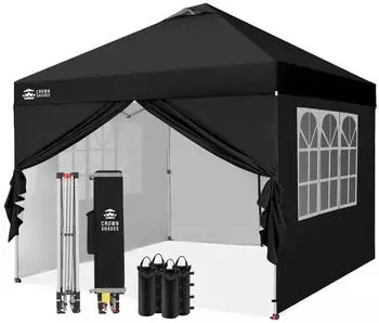 LuxusKollektion Crown Shades Faltpavillon 3x3m, wasserdicht, 4 Seitenteile, UV-Schutz 50+, schwarz