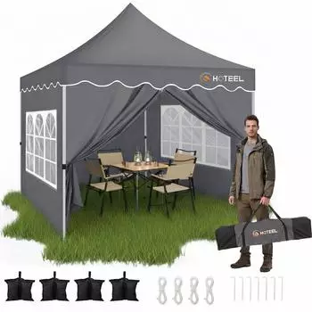 LuxusKollektion Faltpavillon 3x3m grau, wasserdicht, UV-Schutz 50+, 4 Seitenw&auml;nde
