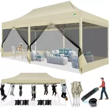 COBIZI Faltpavillon 3x6m wasserdicht UV-Schutz mit 6 Mesh-Seitenwänden, khaki