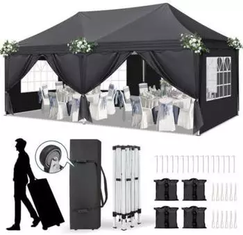 LuxusKollektion Partyzelt 3x6m, höhenverstellbar, wasserdicht, dunkelgrau, 6 Seitenteile