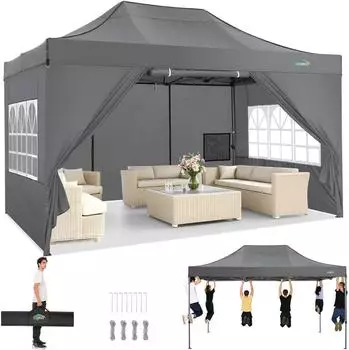 COBIZI Faltpavillon 3x4,5m wasserdicht UV-Schutz 50+ mit 4 Seitenteilen, grau