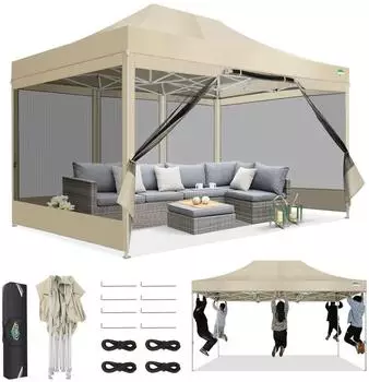 LuxusKollektion Faltpavillon 3x4,5m mit Moskitonetz, wasserdicht, UV-Schutz 50+
