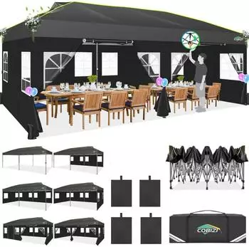 COBIZI Faltpavillon 3x6m wasserdicht winterfest mit 6 Seitenteilen, schwarz