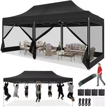 COBIZI Faltpavillon 3x6m 420D Oxford wasserdicht, 6 Seitenwände, schwarz