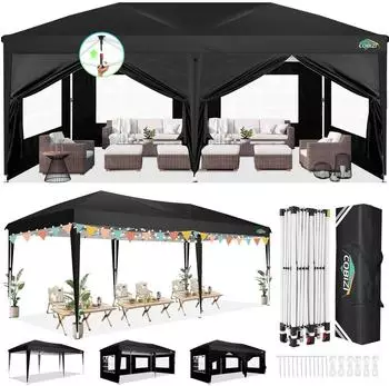LuxusKollektion Faltpavillon 3x6m mit 6 Seitenwänden, schwarz, UPF 50+
