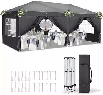 LuxusKollektion Faltpavillon 3x6m, 6 Seitenteile, wasserdicht, UV-Schutz 50+, dunkelgrau