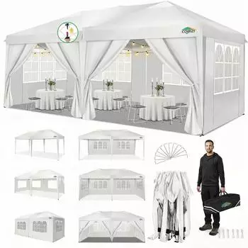 LuxusKollektion Faltpavillon 3x6m mit 6 Seitenw&auml;nden, wasserdicht, UV-Schutz, wei&szlig;