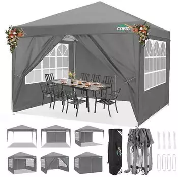 LuxusKollektion Faltpavillon 3x3m mit 4 Seitenw&auml;nden, UV-Schutz 50+, tiefgrau