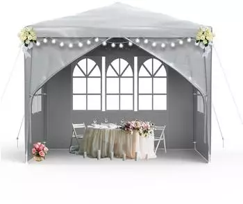 LuxusKollektion Partyzelt 3x3m mit Seitenteilen und Fenstern, grau, wasserdicht