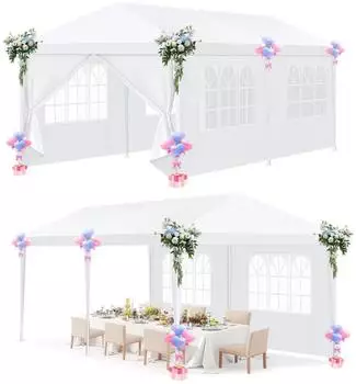 LuxusKollektion Partypavillon 3x6m mit 6 Wänden, weiß, wasserdicht, UV-Schutz