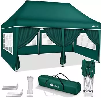 tillvex Faltpavillon 3x6m gr&uuml;n, 6 Seitenw&auml;nde, UV-Schutz 50+, wasserdicht (TVGP-034)