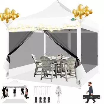 COBIZI Faltpavillon 3x3m, 4 Mesh-Seitenwände, UV-Schutz, weiß