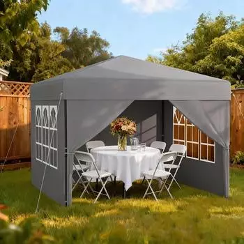 LuxusKollektion Faltpavillon 2,5x2,5m wasserdicht mit 4 Seitenw&auml;nden, h&ouml;henverstellbar, silbergrau