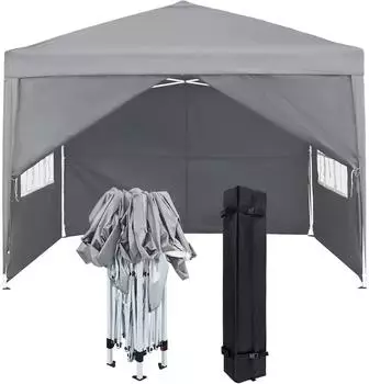 LuxusKollektion Faltpavillon 2,5x2,5m mit Seitenteilen und Fenstern, grau, Polyester