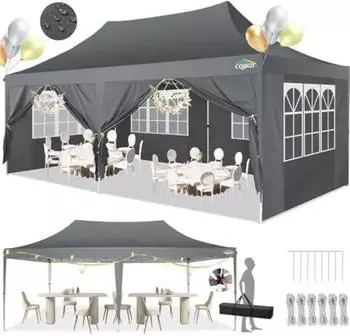 LuxusKollektion COBIZI Faltpavillon 3x6m, wasserdicht, grau, 6 Seitenteile