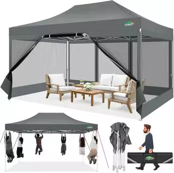COBIZI Faltpavillon 3x4,5m wasserdicht UV-Schutz mit 4 Mesh-Seitenwänden, grau