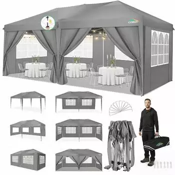 LuxusKollektion Faltpavillon 3x6m grau, 6 Seitenw&auml;nde, wasserdicht, UV-Schutz