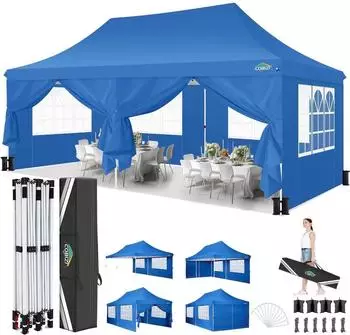COBIZI Faltpavillon 3x6m blau, wasserdicht, UV-Schutz, 6 Seitenwände