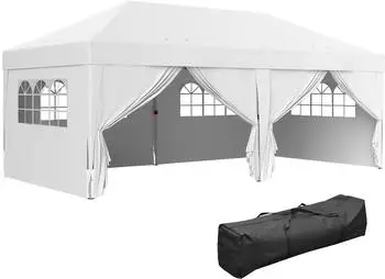 Outsunny Faltpavillon 6x3m Pop-up mit Fenstern und Rei&szlig;verschlusst&uuml;r, wei&szlig; (84C-425V02WT)