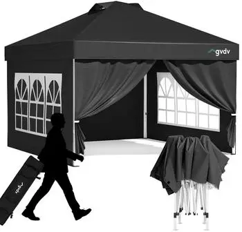 LuxusKollektion Faltpavillon 3x3m wasserdicht, UPF 50+, schwarz, mit 4 Seitenw&auml;nden