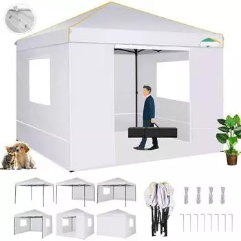 COBIZI Faltpavillon 3x3m wasserdicht mit 4 Seitenteilen, weiß