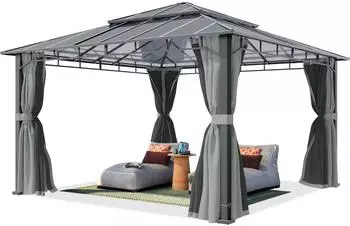 Toolport Gartenpavillon 4x4m Aluminium Polycarbonatdach grau (300682)