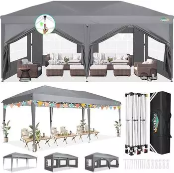 LuxusKollektion Faltpavillon 3x6m grau, 6 Seitenteile, wasserdicht, UV-Schutz 50+