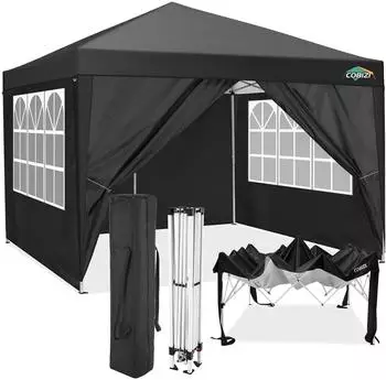 COBIZI Faltpavillon 3x3m wasserdicht UV50+ mit 4 Seitenwänden, schwarz