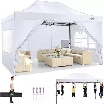 LuxusKollektion Faltpavillon 3x4,5m wasserdicht UV-Schutz 50+ mit 4 Seitenteilen, weiß