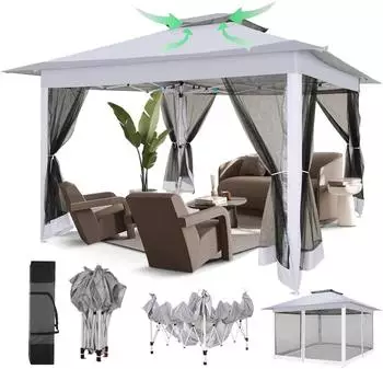 COBIZI Faltpavillon 3x3m mit Moskitonetz, Doppeldach, wasserdicht